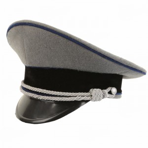 German Waffen SS Officer Visor Cap without Insignia - Stone Grey - Cornflower Blue Piping