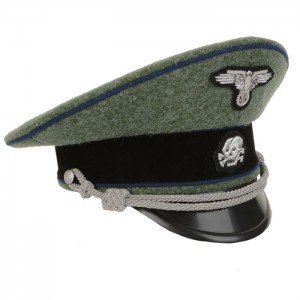German Waffen SS Officer Visor Cap - Field Grey - Cornflower Blue Piping