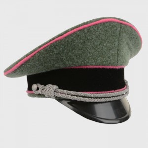 German Waffen SS Officer Visor Cap without Insignia - Field Grey - Pink Piping