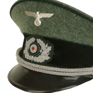 German Army Officer Visor Cap - Field Grey - Grass Green Piping