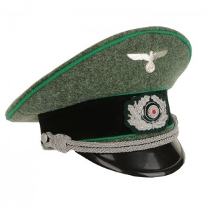 German Army Officer Visor Cap - Field Grey - Light Green Piping