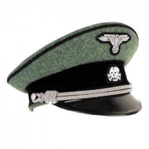 German Waffen SS Officer Visor Cap - Field Grey - Black Piping-