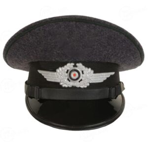 Luftwaffe Officers Visor Cap – Dark Green Piping, Wreath, Cockade, and Metal Eagle Insignia