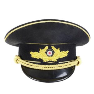 German Officer Visor Cap – Gold Bullion Chin Strap with Wreath and Emblem