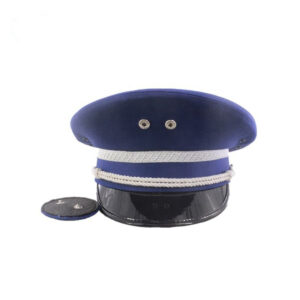 Military Parade Peaked Cap with Silver Lanyard Premium Uniform Hat