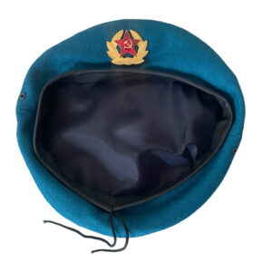 Military Blue Beret Cap with Embroidered Badge Wool Uniform Hat
